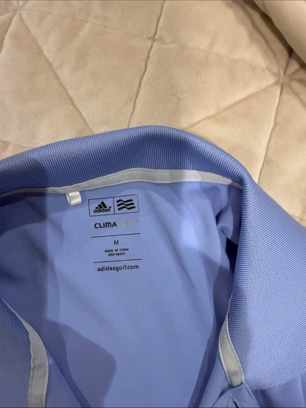 adidas Light Blue Polo with Striped Detail